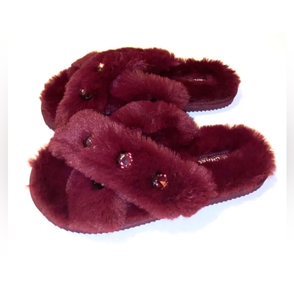 MK | Michael Kors Lala Slipper Faux Fur Rhinestone Burgundy Size 5 women’s - Picture 7 of 16